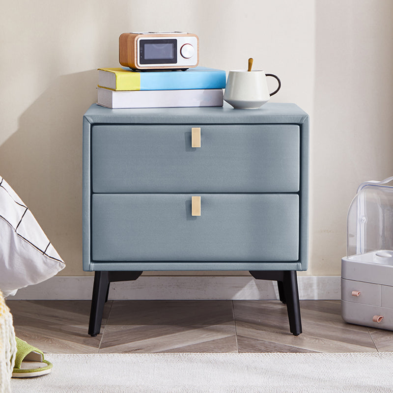 Leather Bed Nightstand Contemporary Bedside Cabinet with 2 Drawers