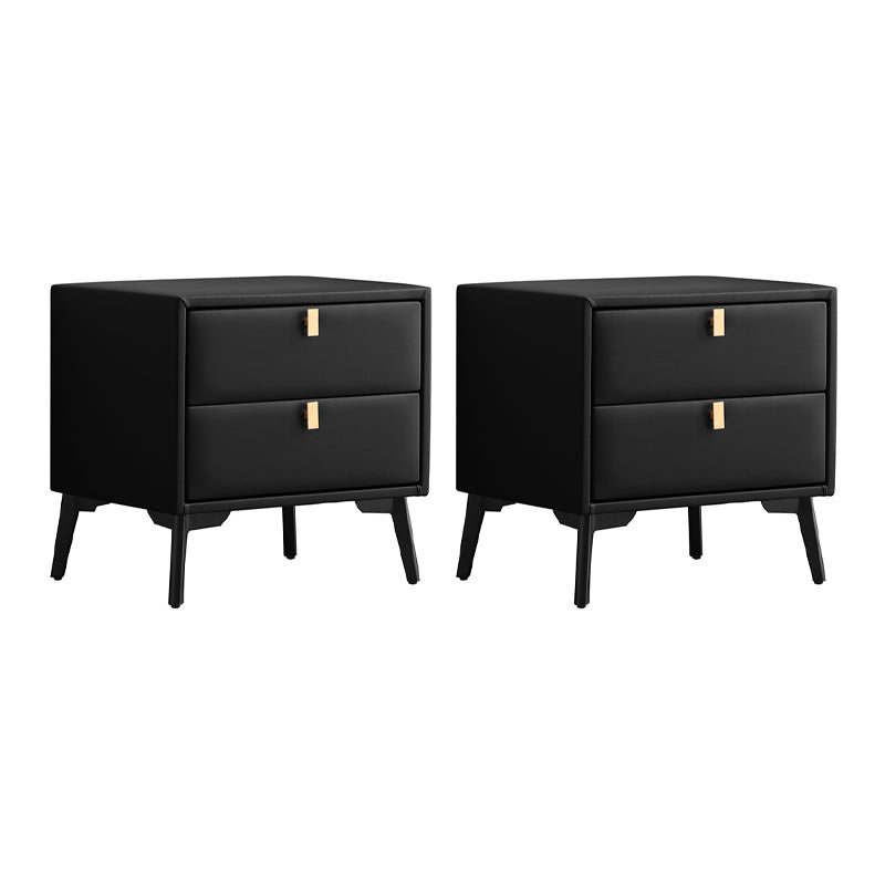 Leather Bed Nightstand Contemporary Bedside Cabinet with 2 Drawers