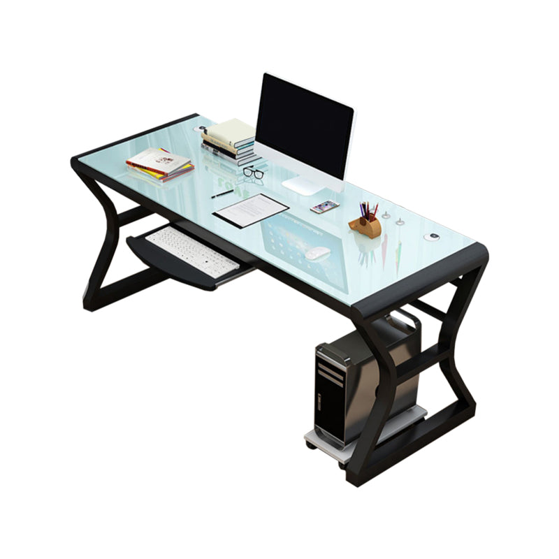 29" H Contemporary Computer Desk Rectangular Glass Gaming Desk