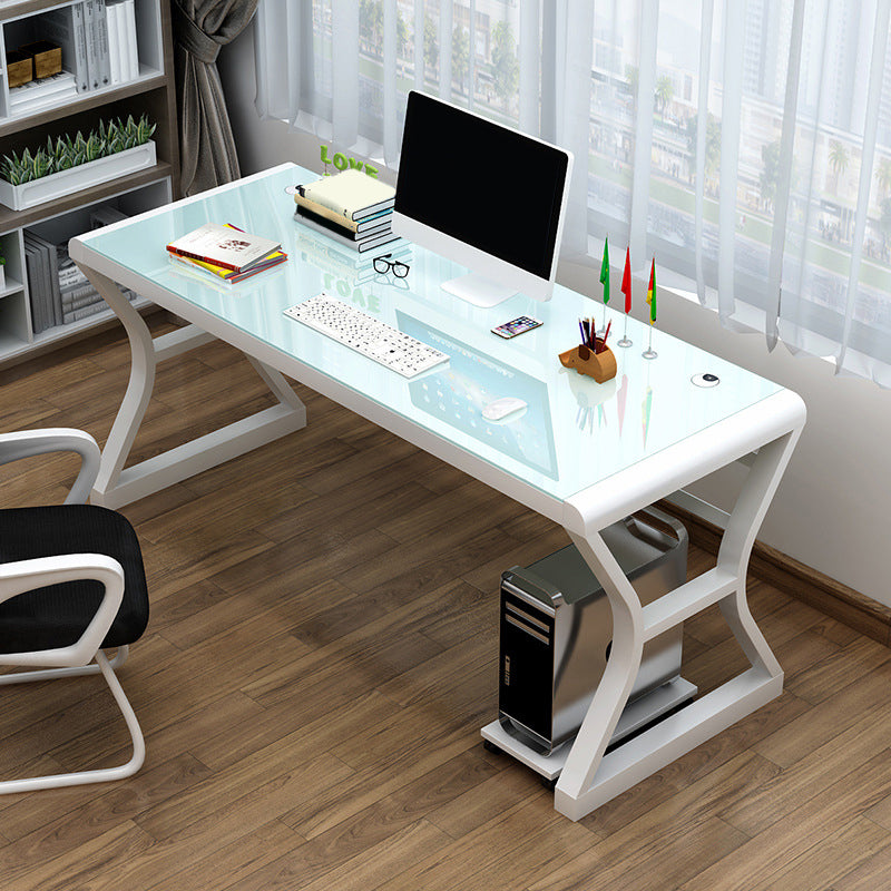 29" H Contemporary Computer Desk Rectangular Glass Gaming Desk