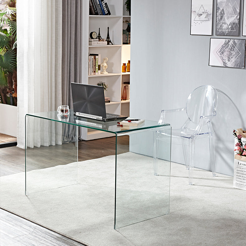 Modern Glass Top Writing Desk Sled Base 29.53" Tall Office Desk