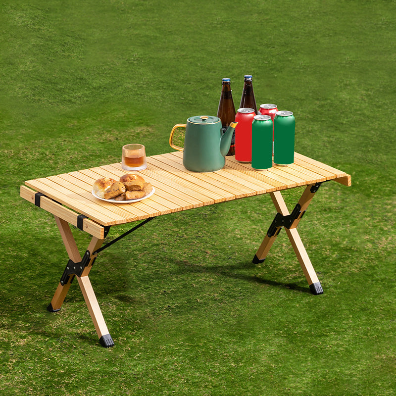 Contemporary Camping Table Rectangle Solid Wood Folding Table