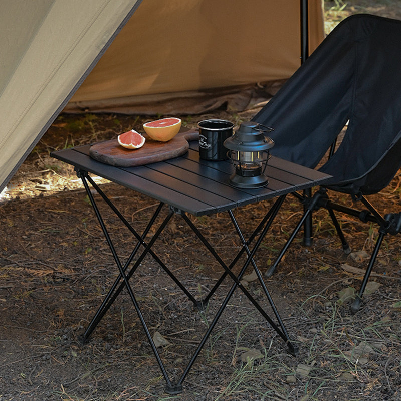 Metal Camping Table Contemporary Black Rectangle Foldable Table