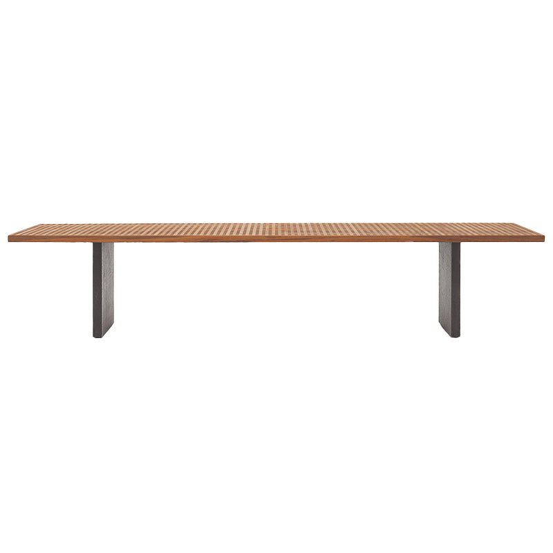 Brown Solid Wood Dining Table Contemporary Rectangle Teak Table with Metal Frame