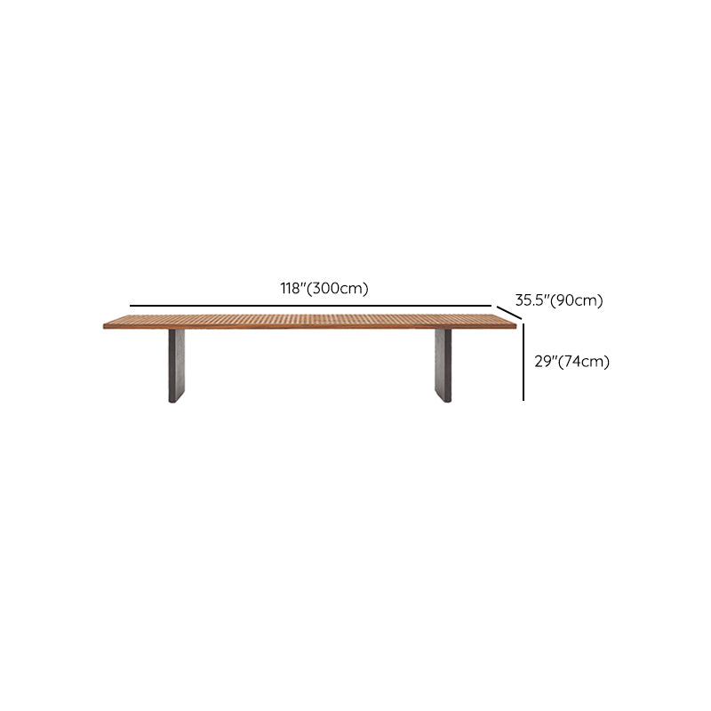 Brown Solid Wood Dining Table Contemporary Rectangle Teak Table with Metal Frame