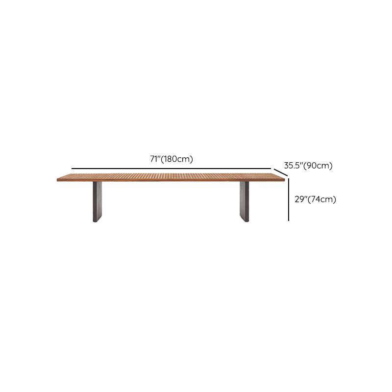 Brown Solid Wood Dining Table Contemporary Rectangle Teak Table with Metal Frame