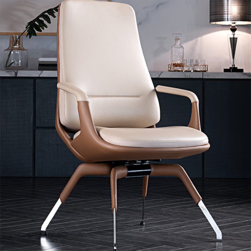 Contemporary Fixed Arms Conference Chair Leather Desk Chair for Office