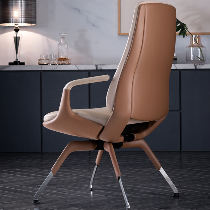 Contemporary Fixed Arms Conference Chair Leather Desk Chair for Office