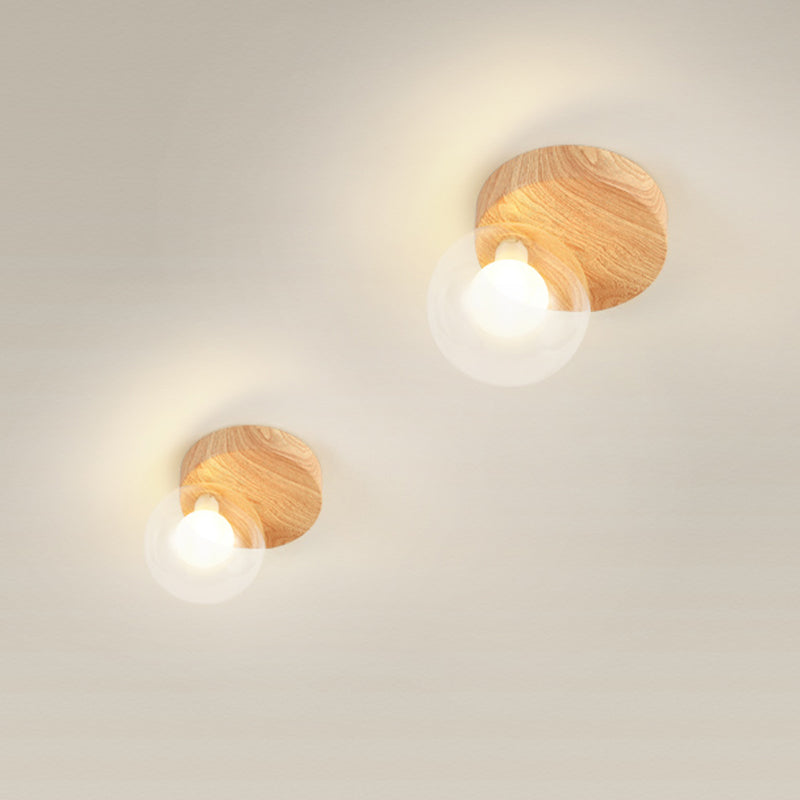 Modern Simple Ceiling Lamp Ball Shape Wood Grain Ceiling Light for Bedroom