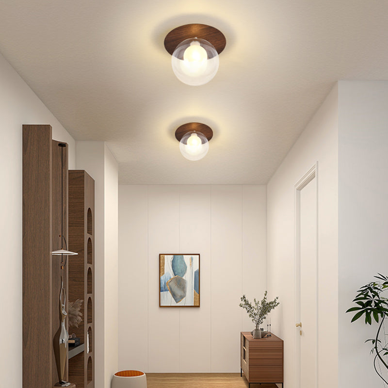 Modern Simple Ceiling Lamp Ball Shape Wood Grain Ceiling Light for Bedroom