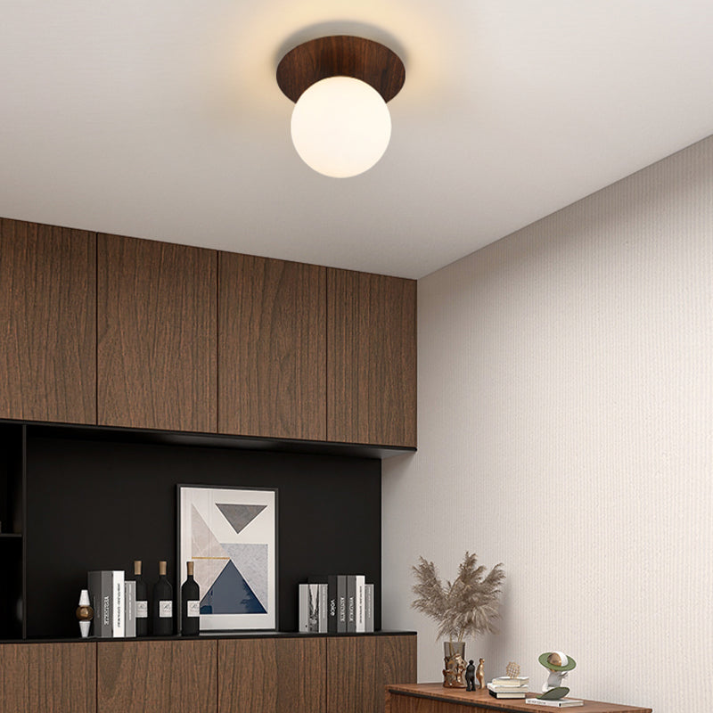 Modern Simple Ceiling Lamp Ball Shape Wood Grain Ceiling Light for Bedroom