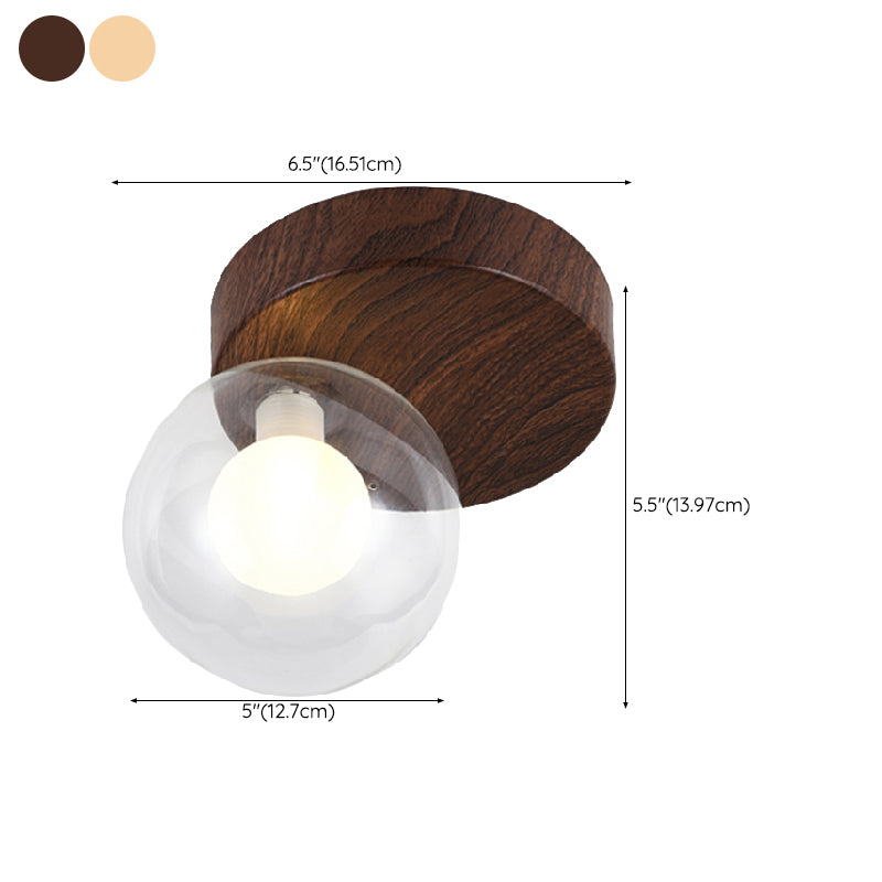 Modern Simple Ceiling Lamp Ball Shape Wood Grain Ceiling Light for Bedroom