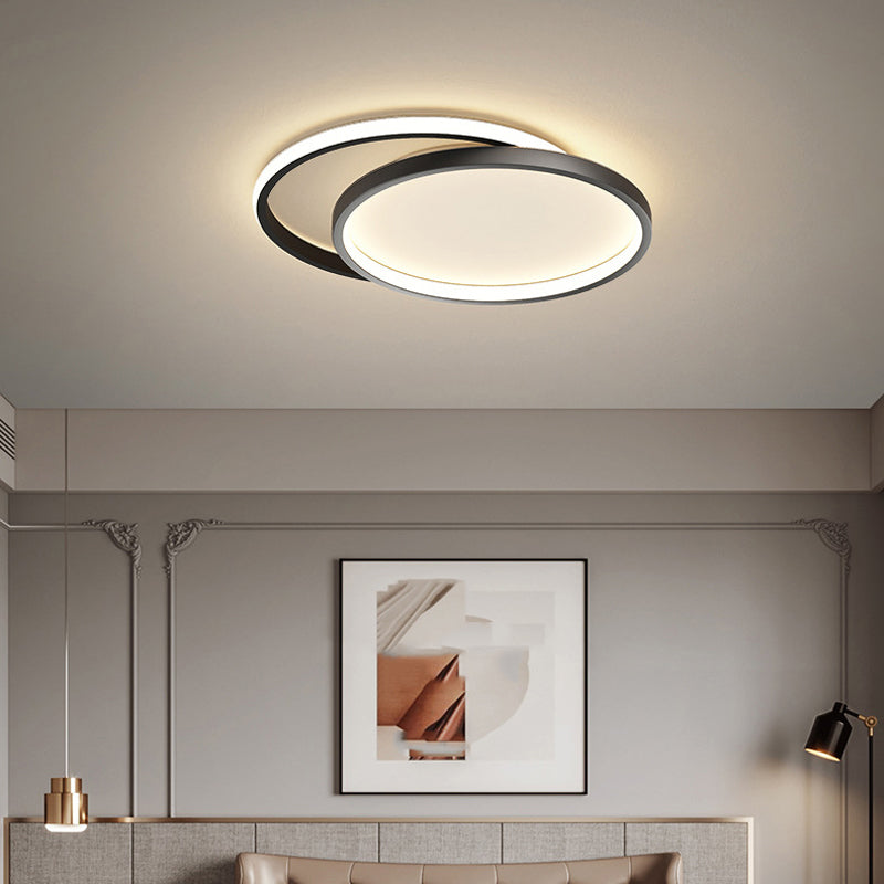 Minimalism LED Ceiling Lamp 2-Light Flush Mount in Black for Bedroom