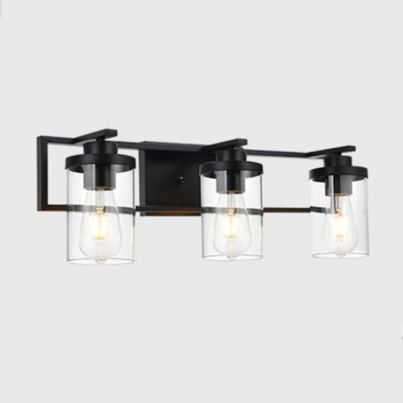 3 - Light Traditional Vanity Light in Black and Clear Bathroom Vanity Lighting