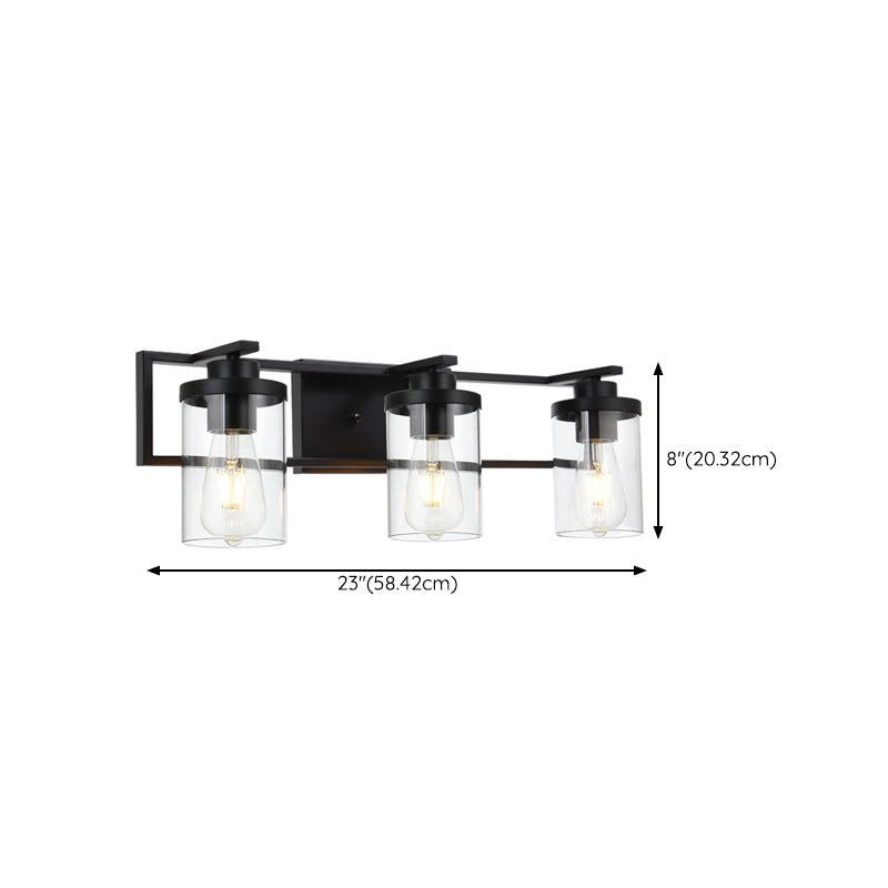 3 - Light Traditional Vanity Light in Black and Clear Bathroom Vanity Lighting