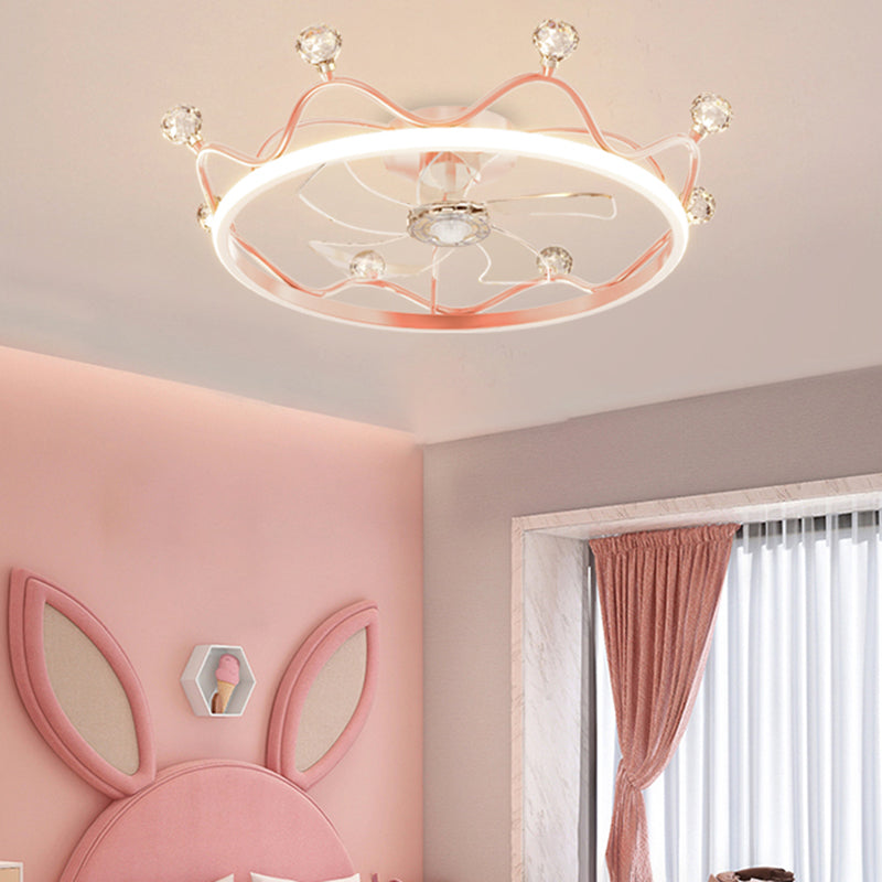 Crown 1 - Light Ceiling Fan Light Fixture Metal LED Fan Ceiling in Gold / Pink