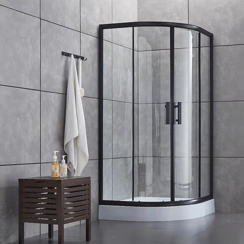 Rounded Matt Black Shower Enclosure Tempered Glass Corner Shower Enclosure