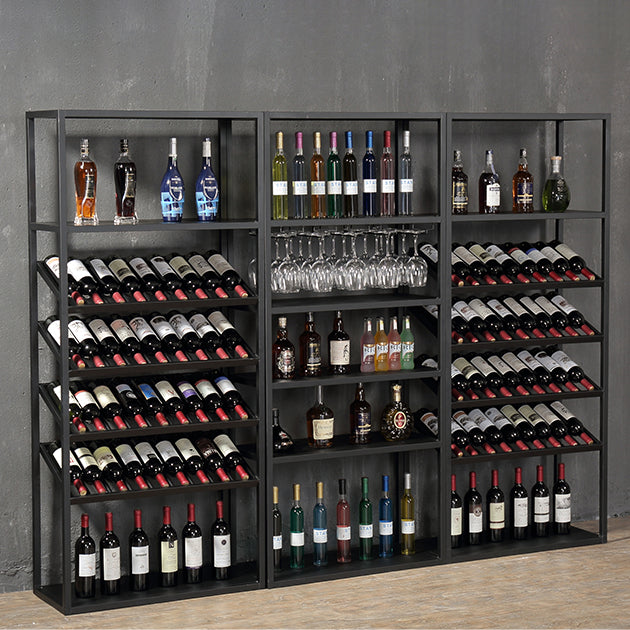 Metal Floor Bottle Wine Rack Contemporary Black Wine Holder Rack with Shelves