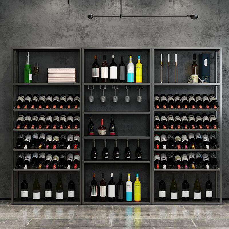 Metal Floor Bottle Wine Rack Contemporary Black Wine Holder Rack with Shelves