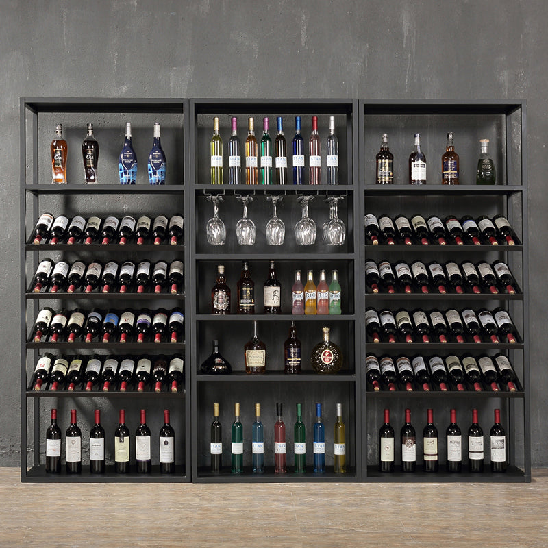 Metal Floor Bottle Wine Rack Contemporary Black Wine Holder Rack with Shelves