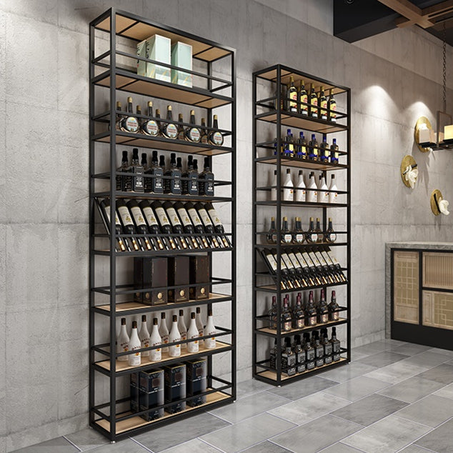 Contemporary Floor Bottle Wine Rack Black Metal Wine Holder with Shelf