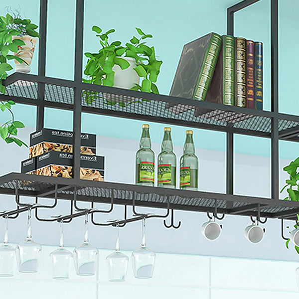 Metal Hanging Wine Glass Rack Modern Black Wine Rack Kit with Shelves