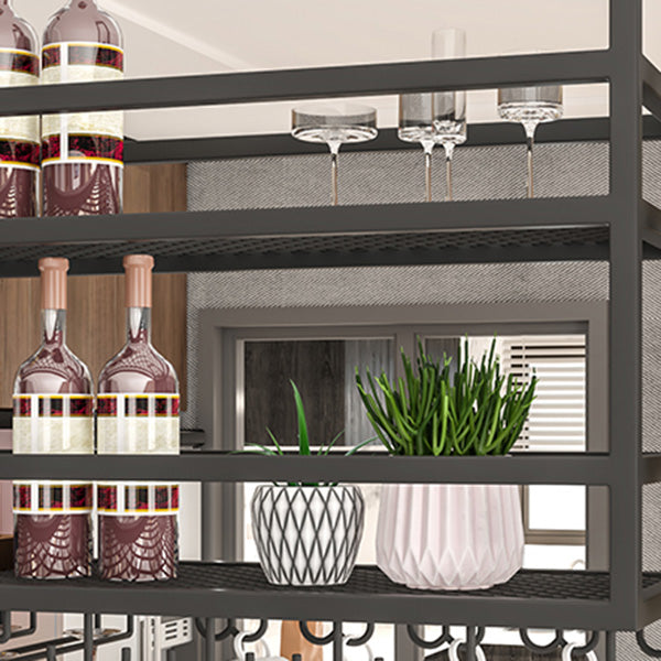 Metal Hanging Wine Glass Rack Modern Black Wine Holder with Shelves