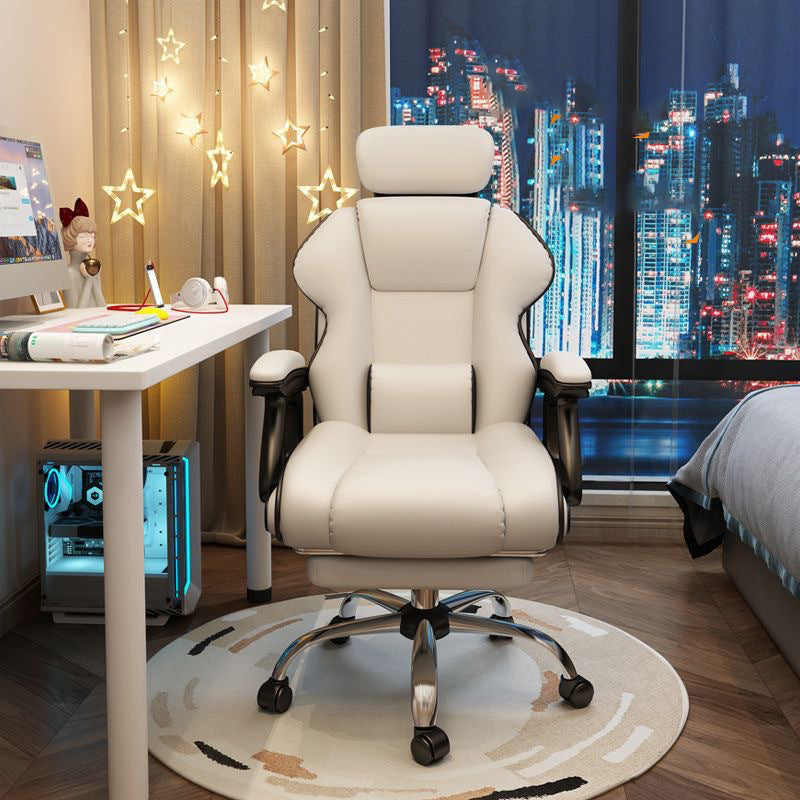 Modern Style Gaming Chair Faux Leather Fixed Arm Desk Chair for Home