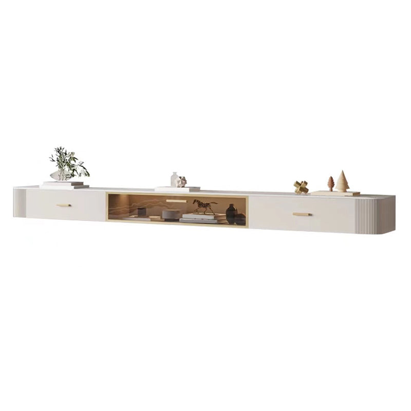 Contemporary Floating Media Console White Faux Wood Stand Console with Drawers