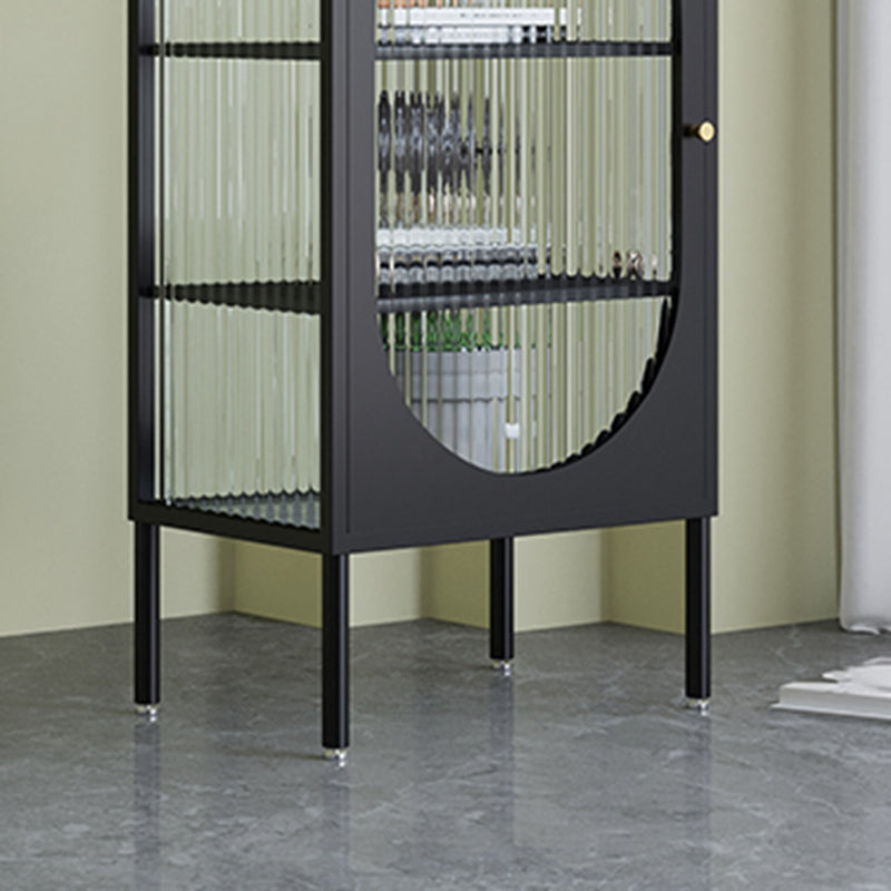 Contemporary Metal Curio Cabinet Glass Doors Hutch Buffet with Door