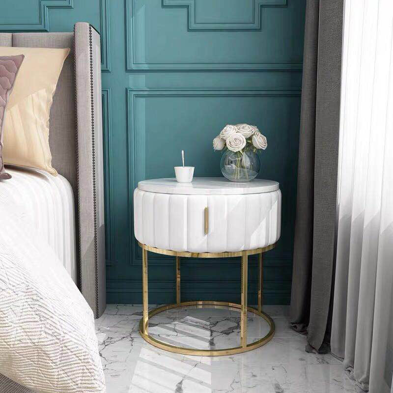 Modern Bed Nightstand Stone Accent Table Nightstand with Drawer