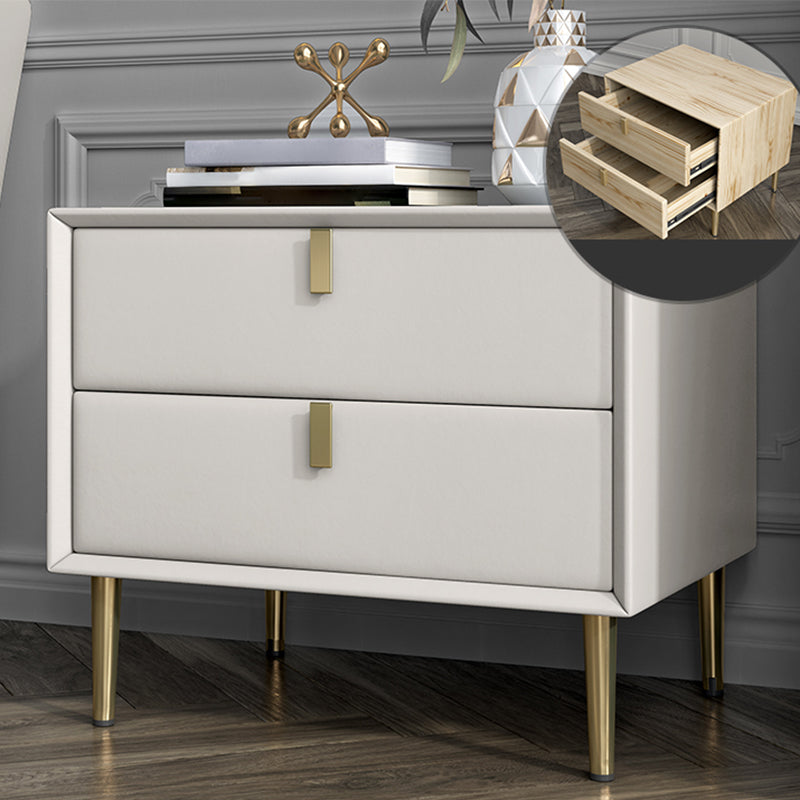 Contemporary Accent Table Nightstand Leather Nightstand with Drawers