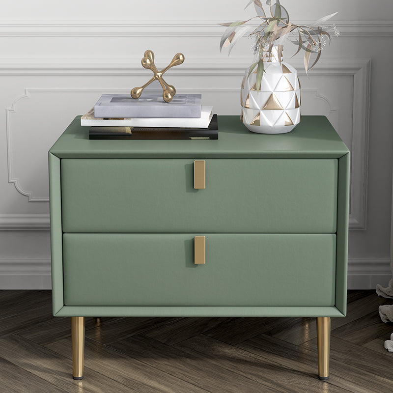 Contemporary Accent Table Nightstand Leather Nightstand with Drawers