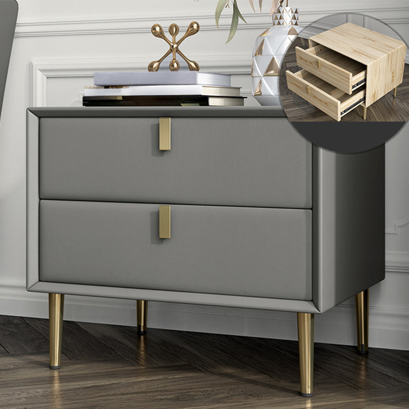 Contemporary Accent Table Nightstand Leather Nightstand with Drawers