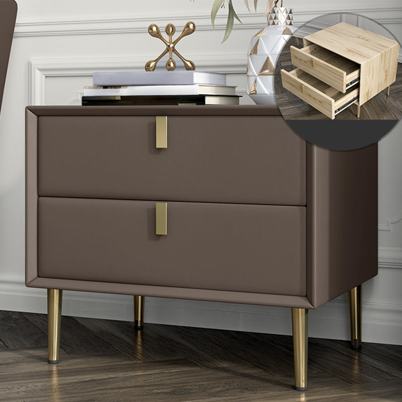 Contemporary Accent Table Nightstand Leather Nightstand with Drawers