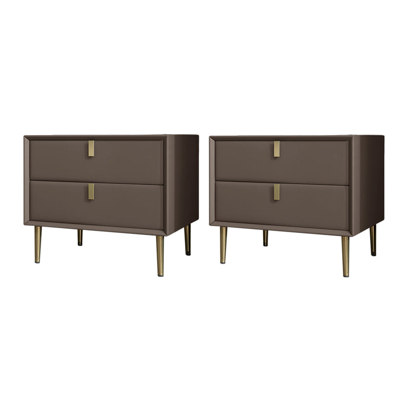 Contemporary Accent Table Nightstand Leather Nightstand with Drawers