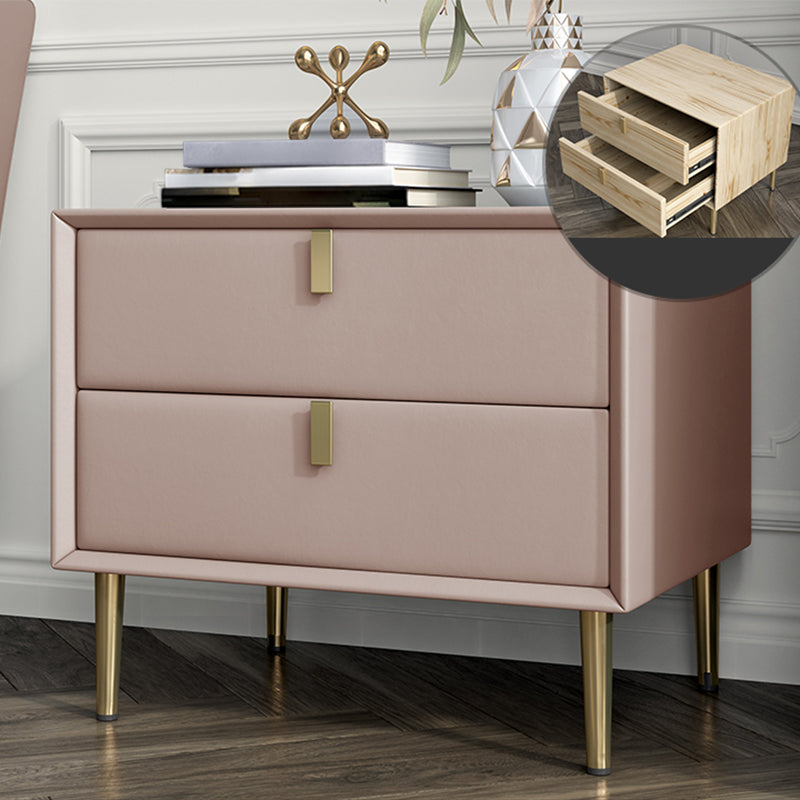 Contemporary Accent Table Nightstand Leather Nightstand with Drawers