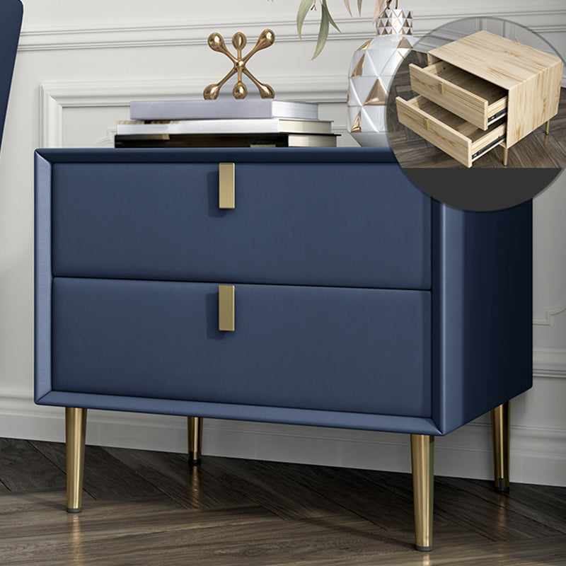 Contemporary Accent Table Nightstand Leather Nightstand with Drawers