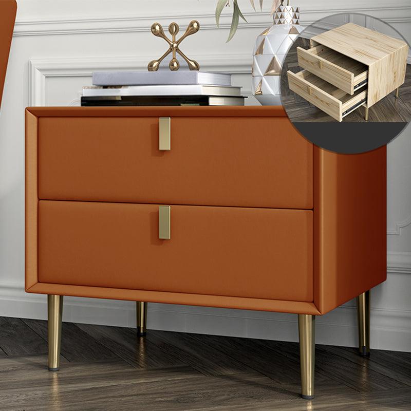 Contemporary Accent Table Nightstand Leather Nightstand with Drawers