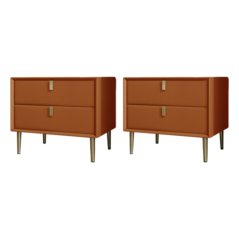 Contemporary Accent Table Nightstand Leather Nightstand with Drawers