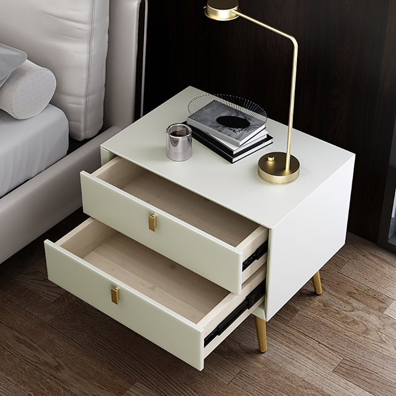 Leather Bed Nightstand Contemporary Night Table with 2 Drawers