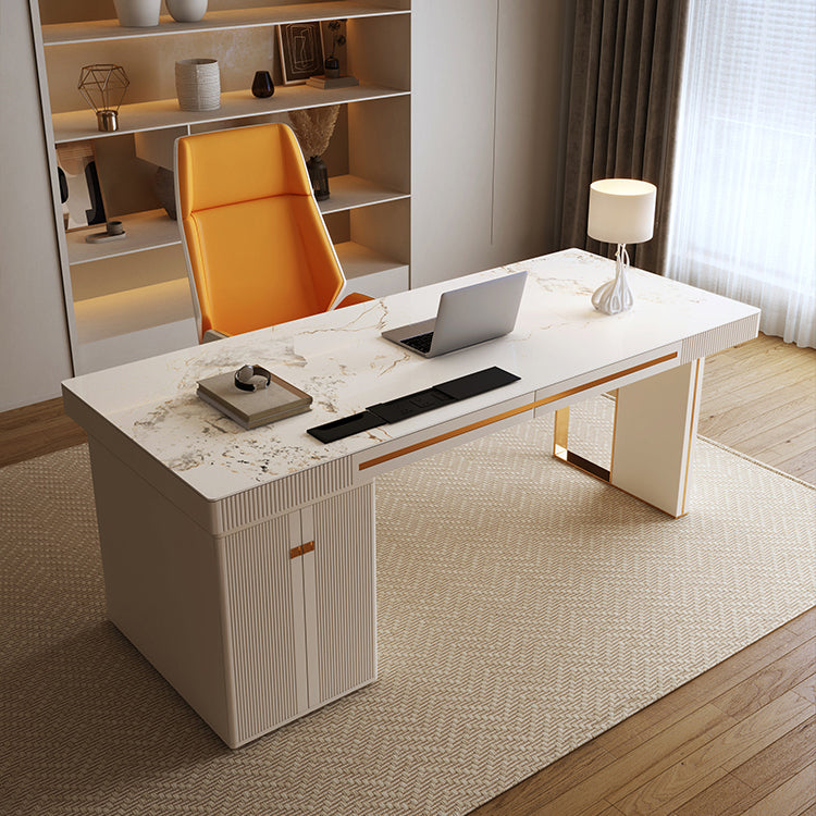 Contemporary Stone Writing Desk Bedroom White Office Desk with Legs