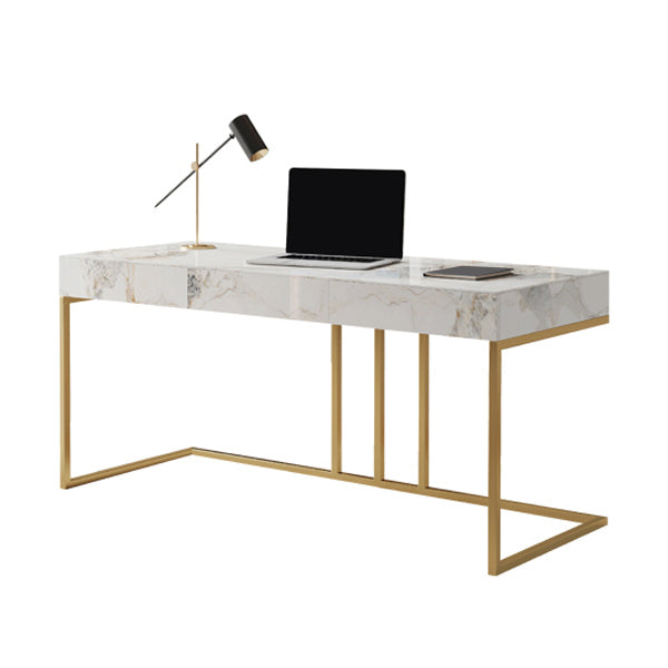 Glam Stone Office Desk 23.62" W Stainless Steel Writing Desk with 3 Drawers