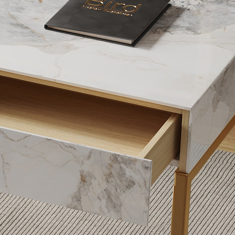 Glam Stone Office Desk 23.62" W Stainless Steel Writing Desk with 3 Drawers