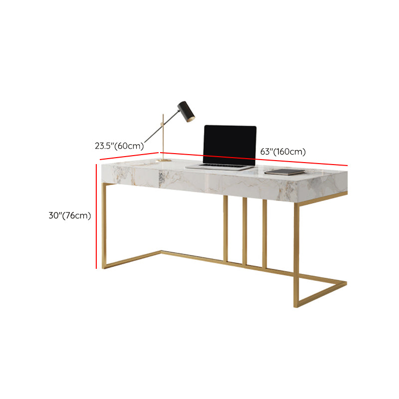 Glam Stone Office Desk 23.62" W Stainless Steel Writing Desk with 3 Drawers