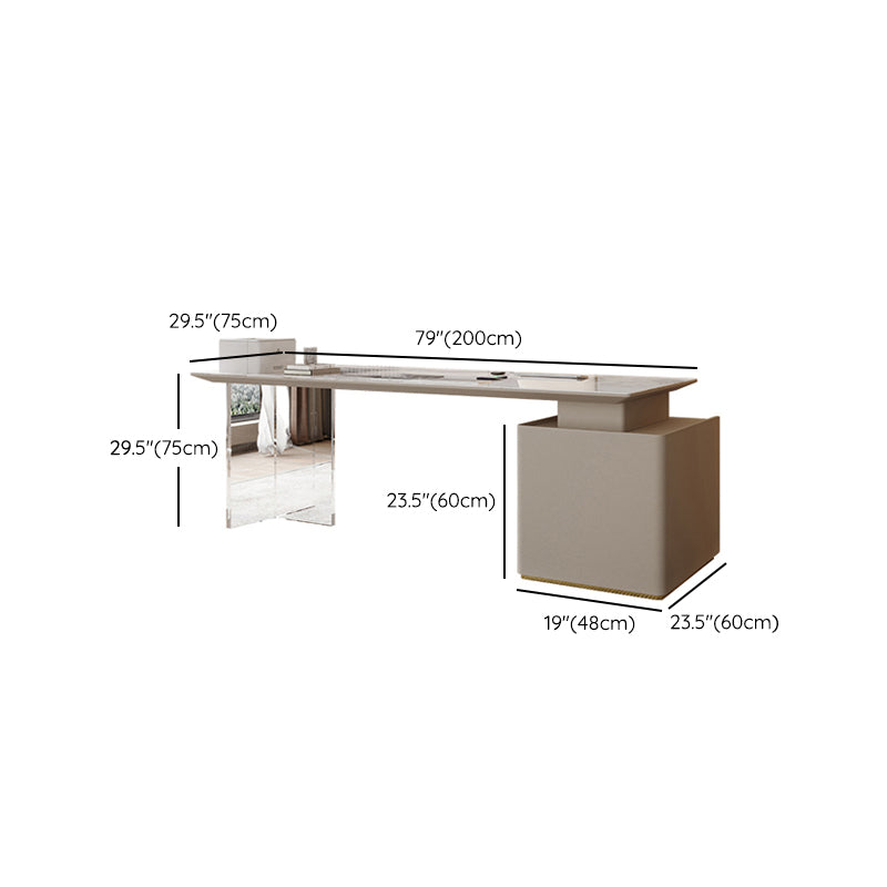 Contemporary Stone Office Desk 3-Drawers 23.62" W Writing Desk