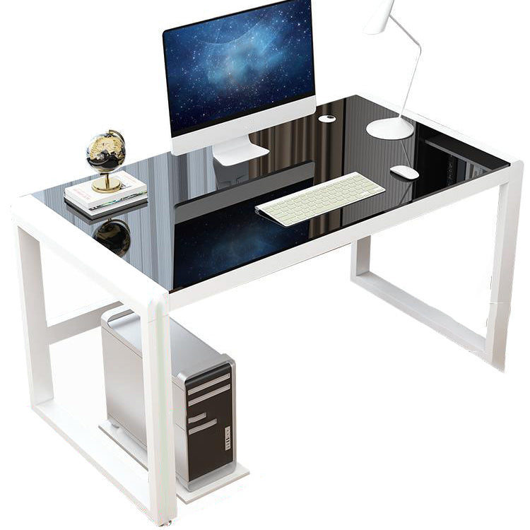 Contemporary Glass-Top Office Desk Antique Finish Computer Desk with Metal Legs