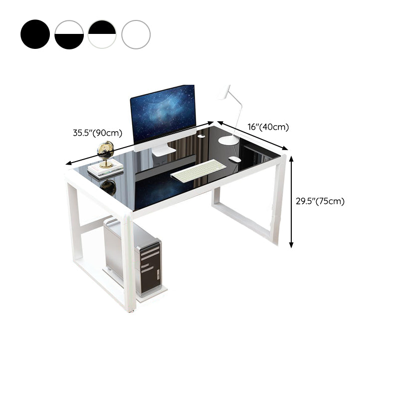 Contemporary Glass-Top Office Desk Antique Finish Computer Desk with Metal Legs