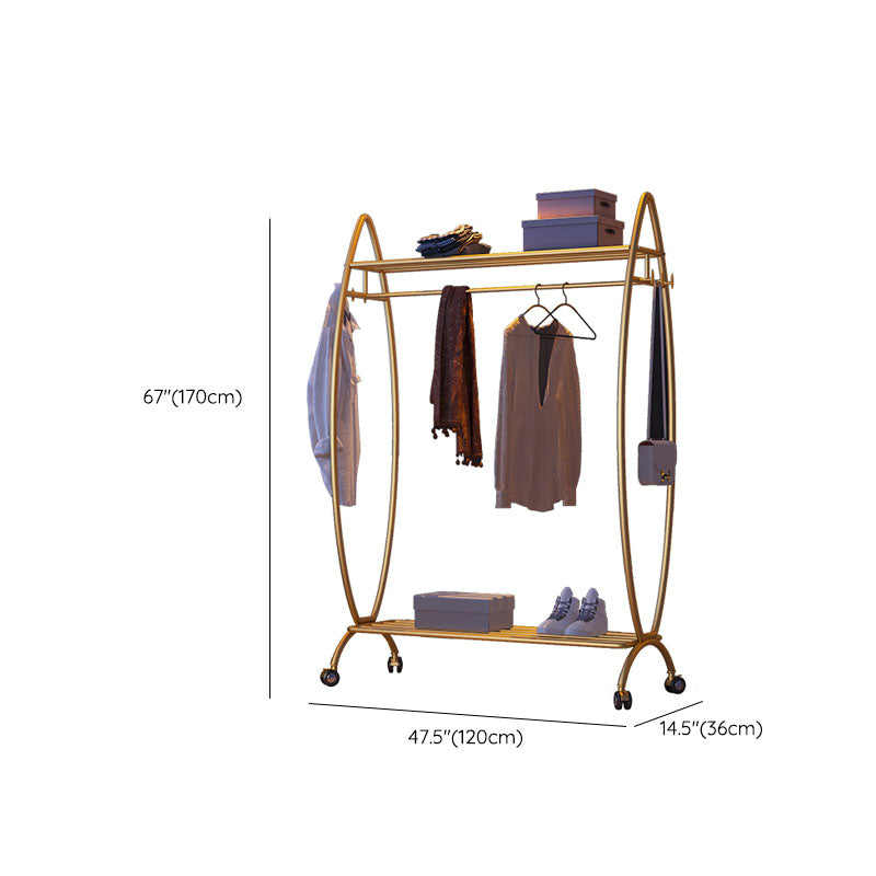 Industrial Style Coat Rack Pure Color Free Standing Metallic Coat Hanger with Shelves