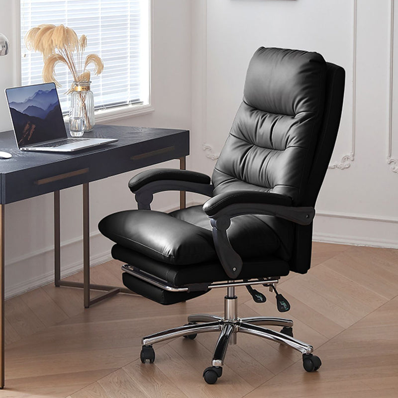 Modern Leather Desk Chair Adjustable Seat Height Padded Arms Office Chair with Wheels